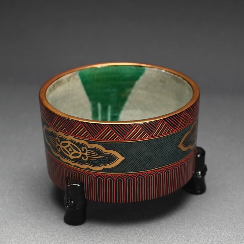 19th c. Toyoraku Lacquered Pottery Haisen Sake Cup Washing Bowl