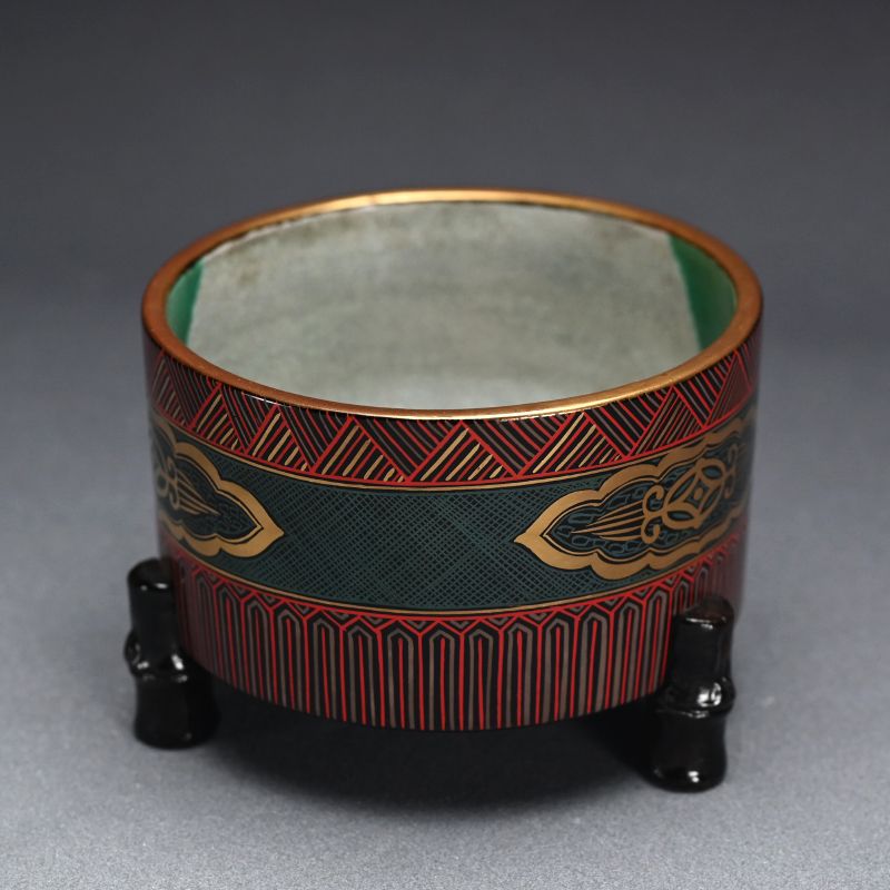 19th c. Toyoraku Lacquered Pottery Haisen Sake Cup Washing Bowl