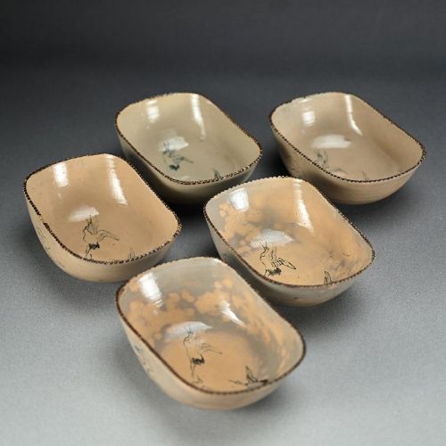 Antique Japanese Odo-yaki Pottery Dish Set