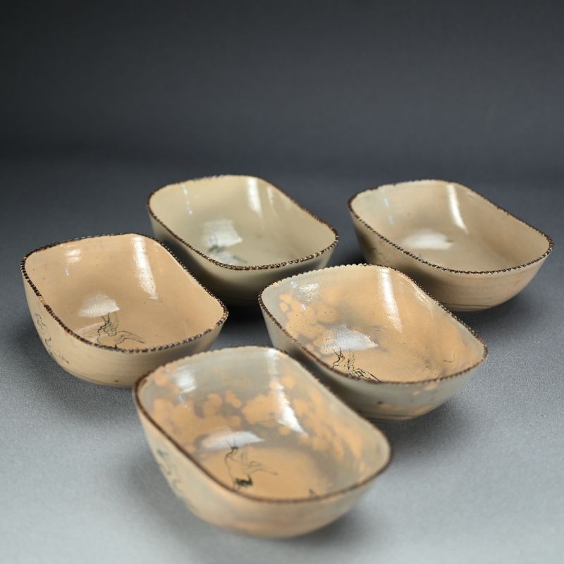 Antique Japanese Odo-yaki Pottery Dish Set