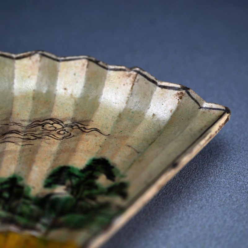 Antique Japanese Fan-shaped Pottery Plate