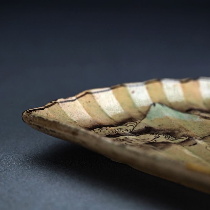 Antique Japanese Fan-shaped Pottery Plate