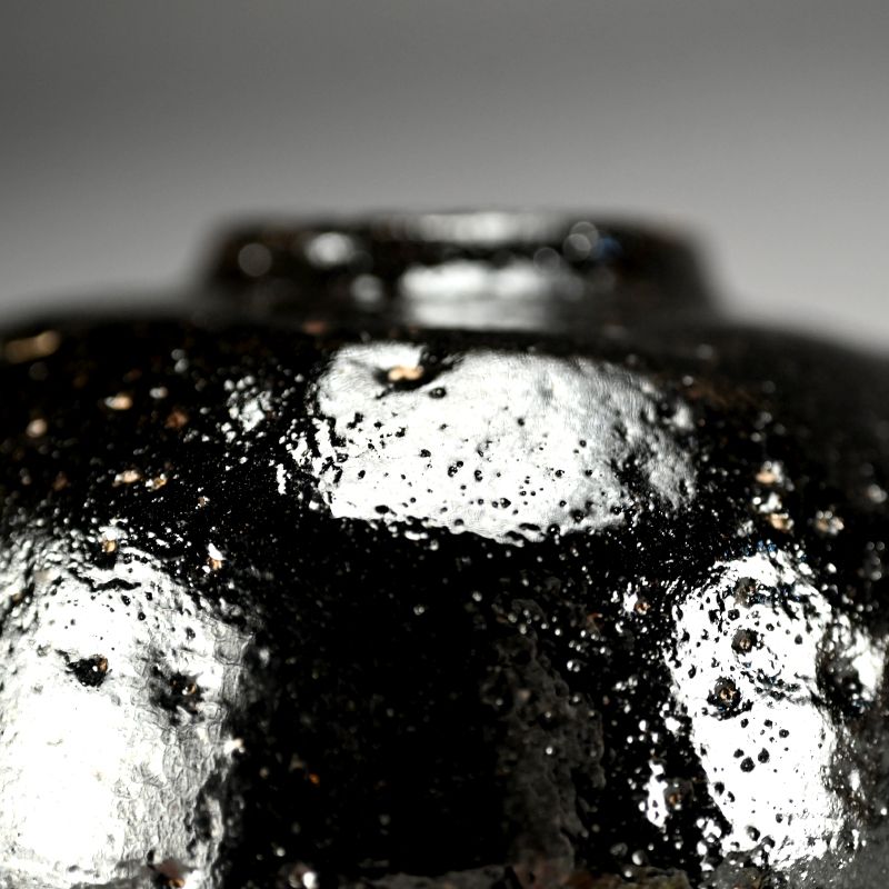 Great Fortune Black Raku Chawan Tea Bowl by Shibakawa Souemon