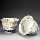 19th C. Imari Porcelain Bowl Set, Rabbits & Cherry Blossoms