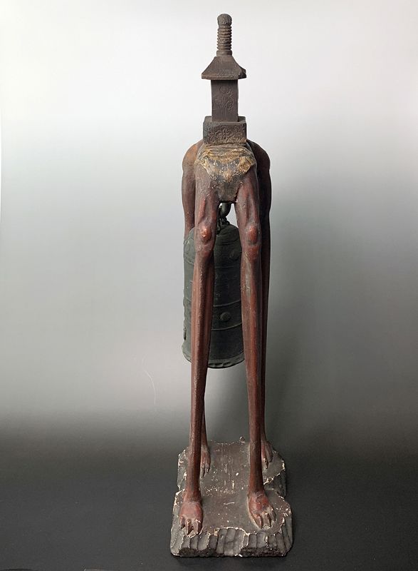 Antique Japanese Buddhist Demon Sharito Bell Stand