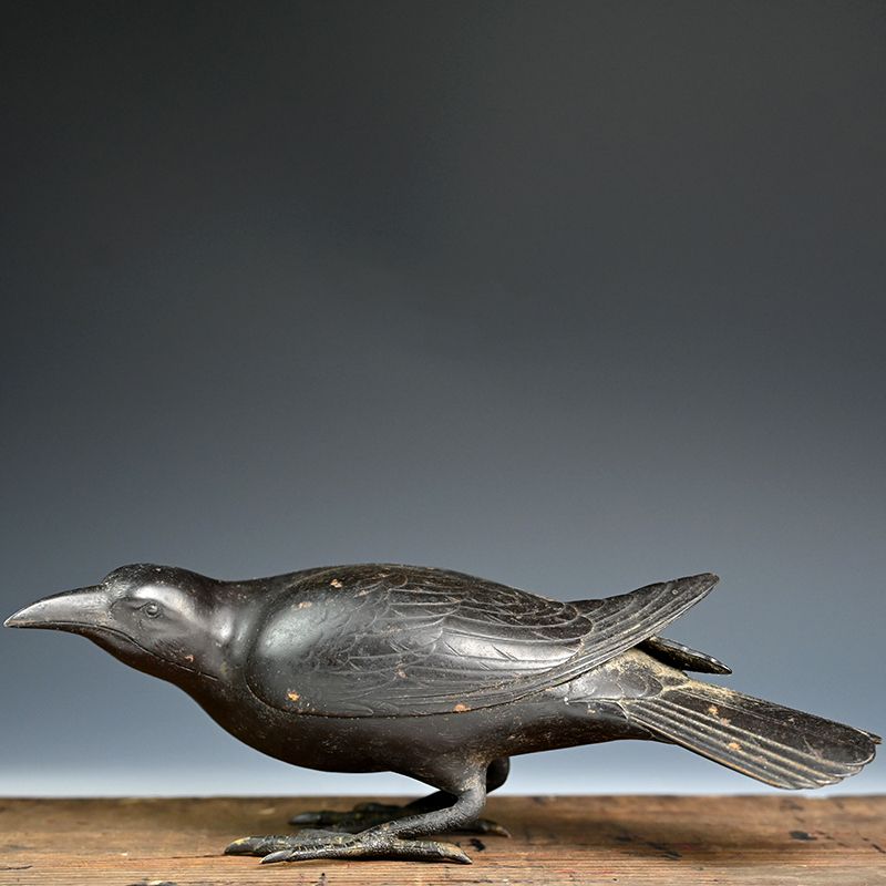 A fabulous Antique Japanese Bronze Crow signed Takayo