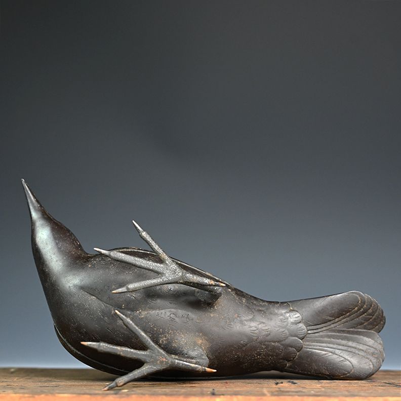 A fabulous Antique Japanese Bronze Crow signed Takayo