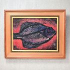 Nomura Seiroku Frantic Framed Nihonga Painting of a Flounder