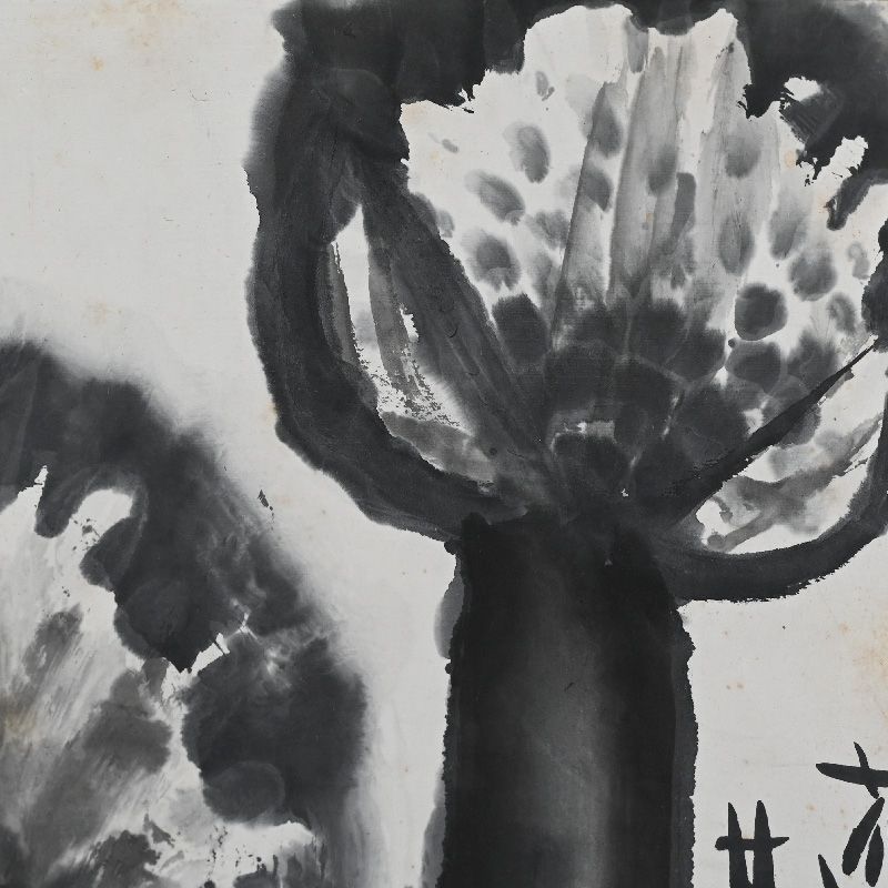 Large Allium Flower Sumi-e Ink Painting by Nomura Seiroku