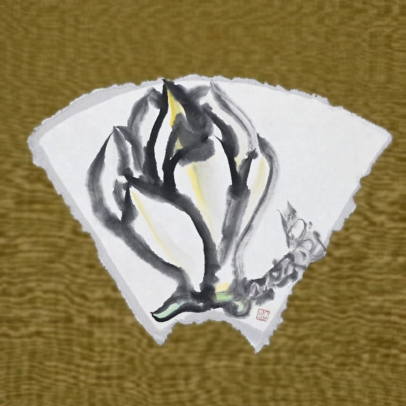 Fan Scroll with White Flower by Nomura Seiroku