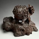 Wild Meiji Period Wood Carving, Mythical Shishi Lion