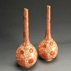 Antique Kyo-Satsuma Style Tsurukubi Ceramic Vase Set