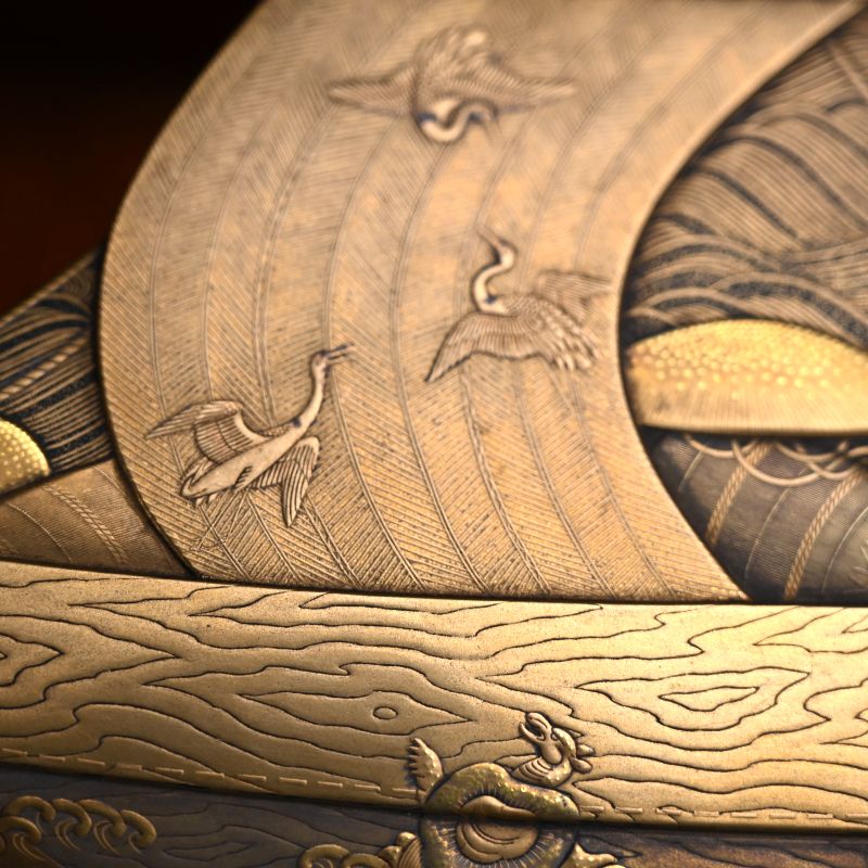 Exquisite Treasure Ship-Shaped Gold Lacquer Incense Box, Kobako