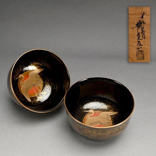 Lacquered Haisen Bowl Set by Tachibanaya Tomoshichi