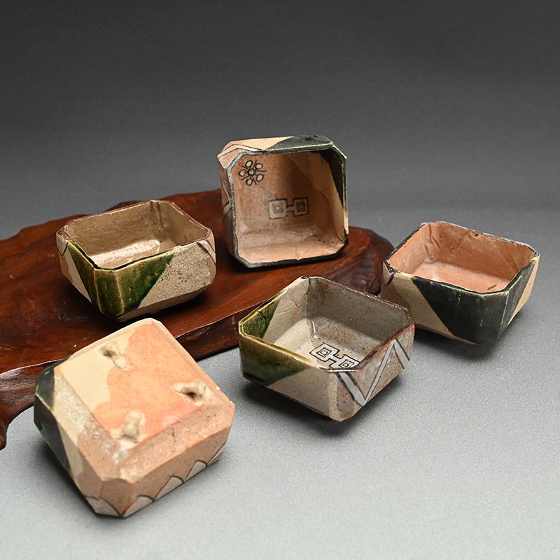 Antique Japanese 5 pc. Oribe Mukozuke Bowl Set