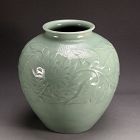 Large Antique Celadon Vase by Miyanaga Tozan, Japanese Pottery