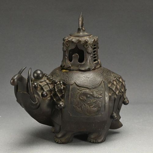 Antique Japanese Bronze Elephant Incense Burner