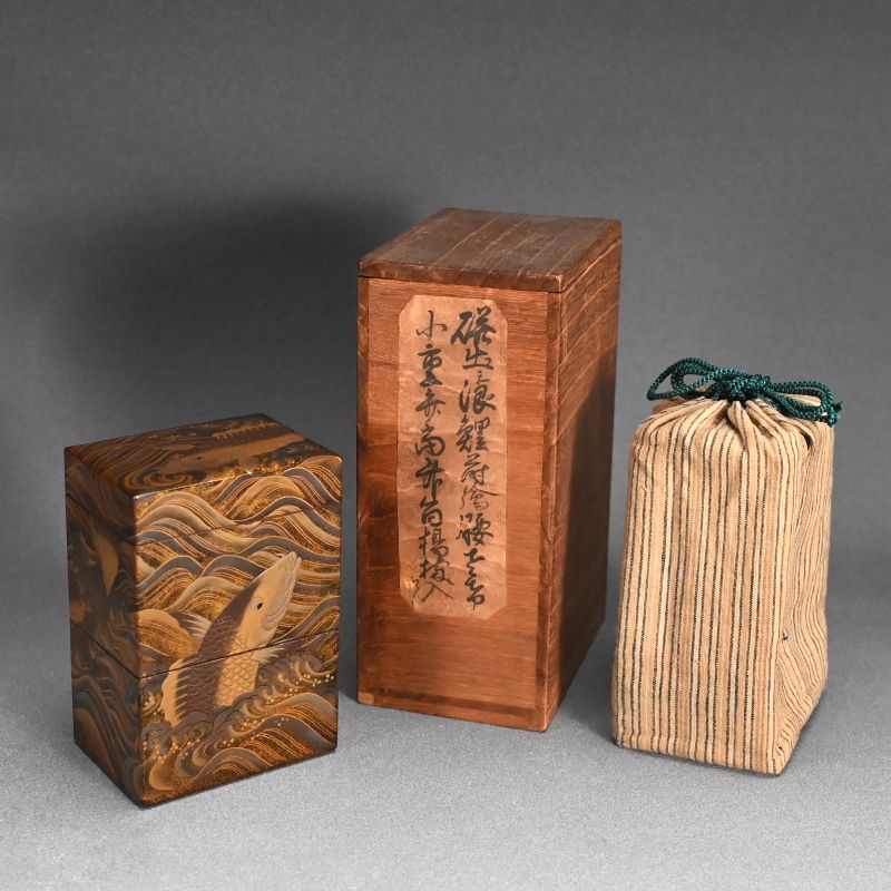 Edo period Jubako Stacking Lacquer Box with Koi Fish