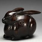 Bronze Rabbit Koro signed Unkei Incense Burner