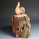 Squirrel on Stump, Antique Japanese Wood Carving
