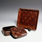 Antique Japanese Tsugaru Lacquer Box w/ Tray