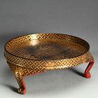 17th c. Tri-legged Antique Japanese Lacquer Tray with Gold Design