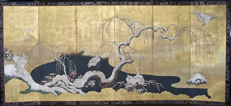 MAGNIFICENT Antique Japanese KANO SCREEN, EDO
