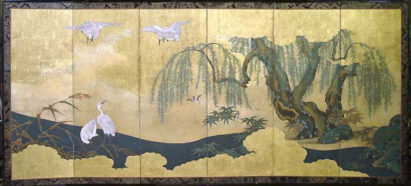 MAGNIFICENT Antique Japanese KANO SCREEN, EDO