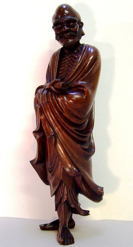 INCREDIBLE 18th c CHINESE WOOD CARVING, RAKAN