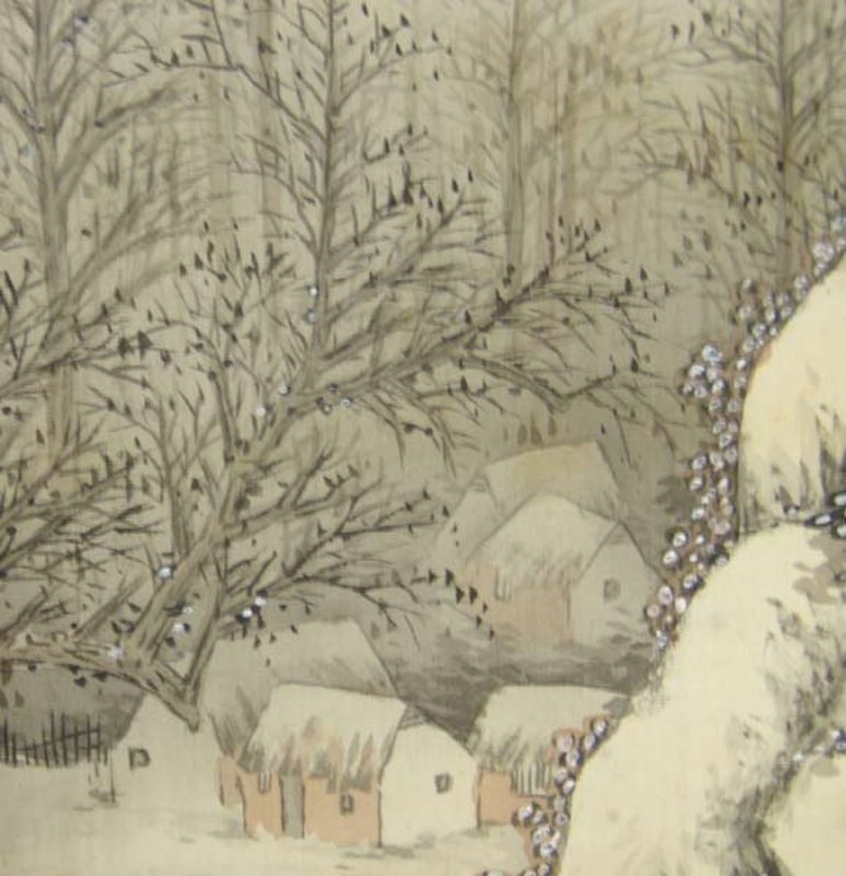 SUPERB SCROLL, VILLAGE ON SNOWY NIGHT, UNREI