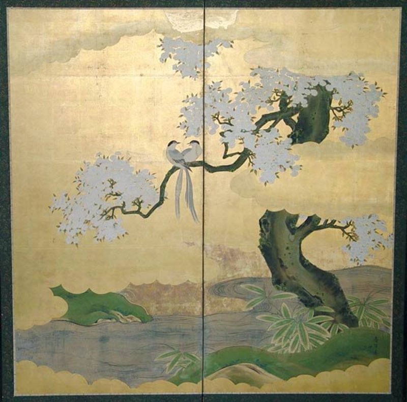 18th c. Japanese GOLD KANO SCREEN, TAKANOBU