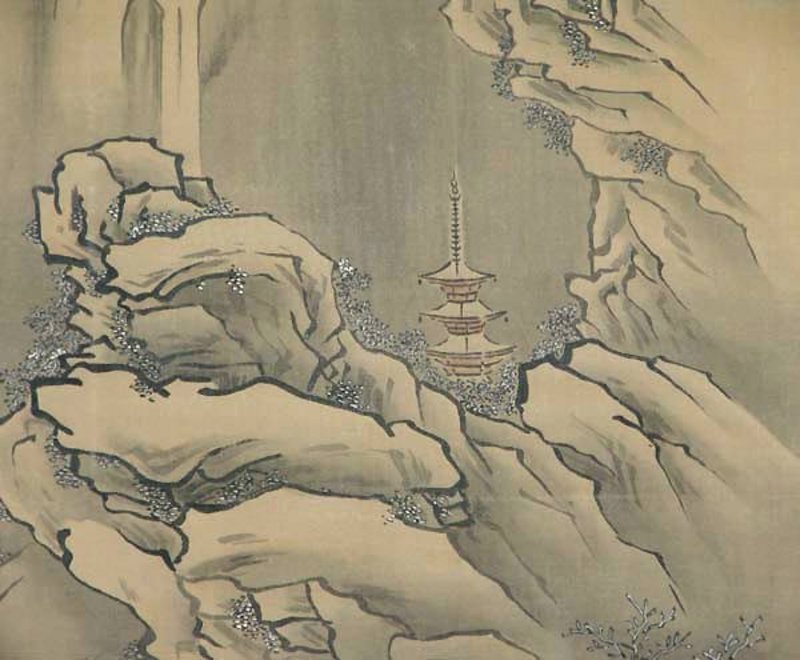 EDO p. Japanese KANO WINTER LANDSCAPE SCROLL, BUZEN