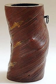 ONE OF A KIND ANTIQUE Japanese WOOD VASE w/ LACQUER