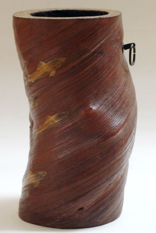 ONE OF A KIND ANTIQUE Japanese WOOD VASE w/ LACQUER
