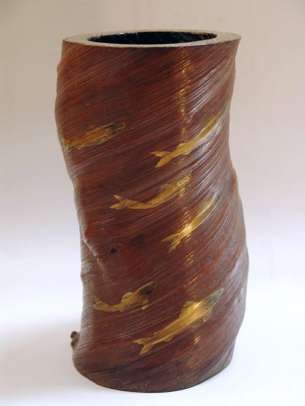 ONE OF A KIND ANTIQUE Japanese WOOD VASE w/ LACQUER