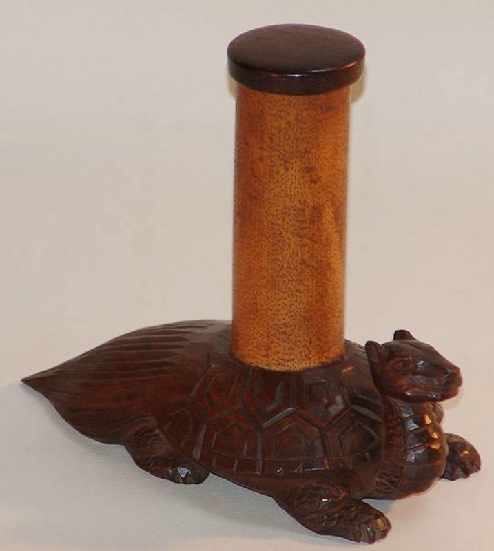 Japanese MINGEI TURTLE CARVING, PIPE TAP