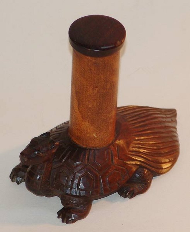 Japanese MINGEI TURTLE CARVING, PIPE TAP