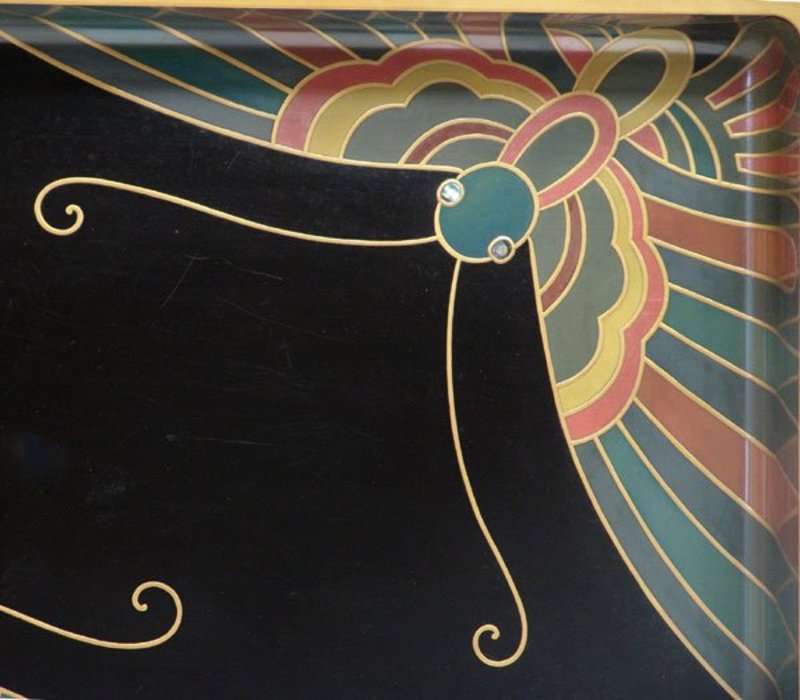 ART DECO Japanese LACQUER TRAY, BUTTERFLIES w/ BOX