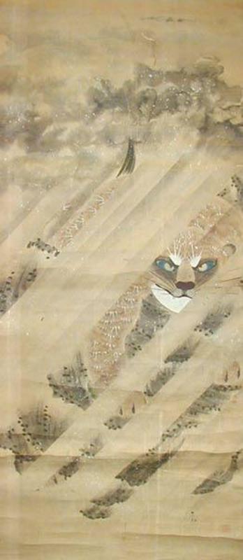 RARE EDO P. Japanese BLUE EYED TIGER SCROLL