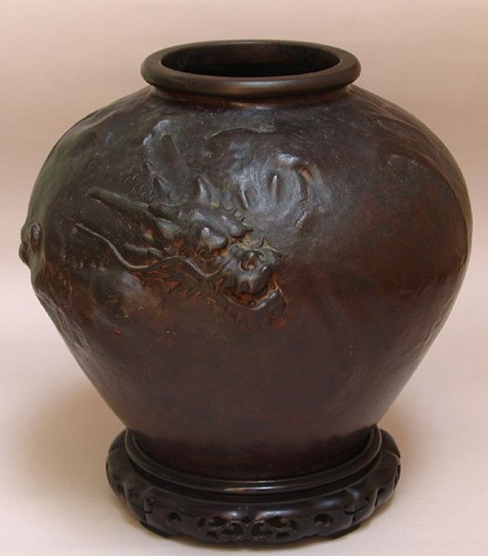 Antique Japanese Bronze Dragon Vase