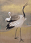 Important Edo p. Japanese Crane Screen, O-oka Shunboku