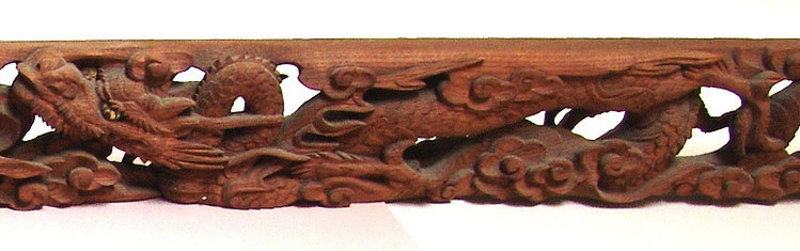 Antique Japanese Buddhist Transom Carving, Dragons
