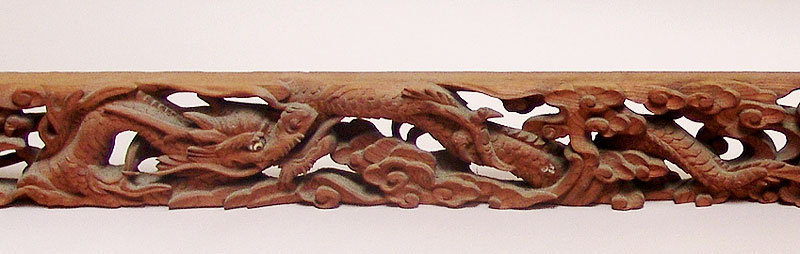 Antique Japanese Buddhist Transom Carving, Dragons