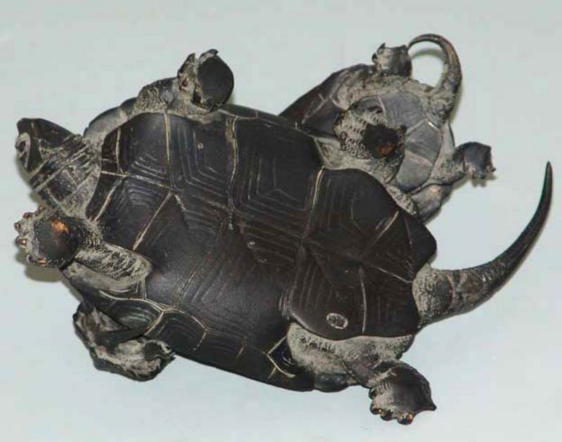 Antique Japanese Bronze Okimono Turtle Group