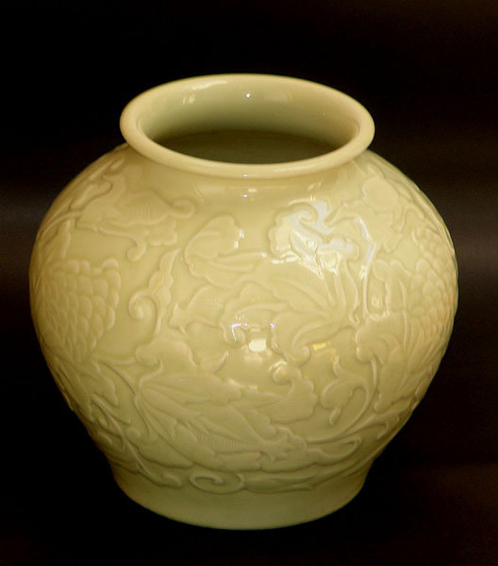 Antique Japanese Yellow Porcelain Vase, Miyanaga Tozan