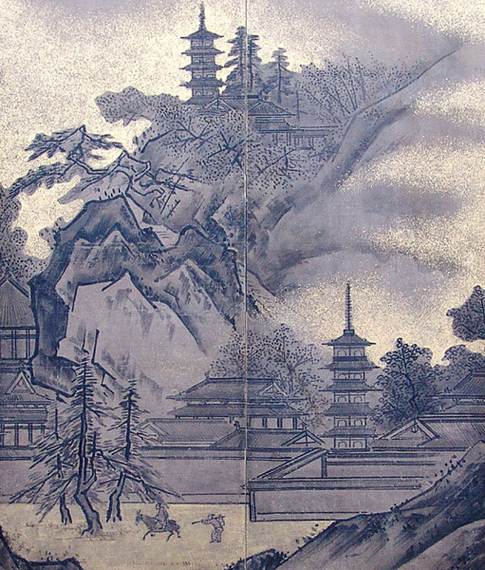 Momoyama period Japanese Sansui Kano Screen A