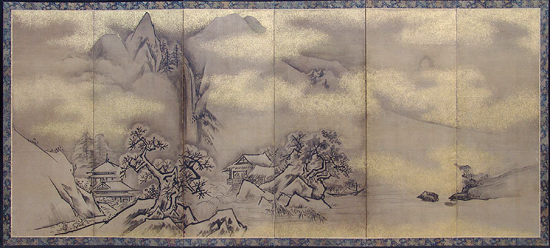 Momoyama period Japanese Sansui Kano Screen A