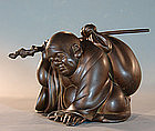 Antique Japanese Bronze Image of Hotei by Oshima Joun