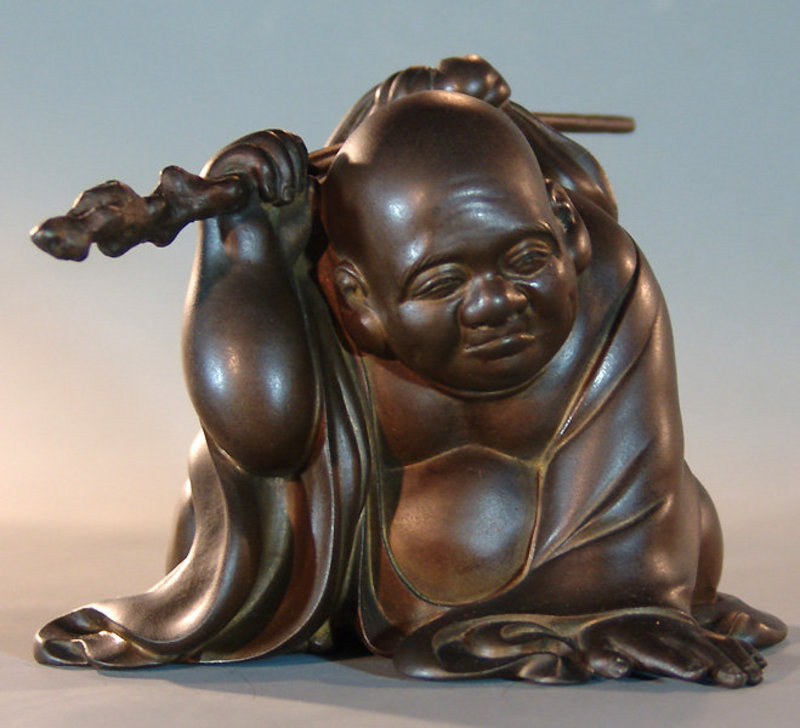 Antique Japanese Bronze Image of Hotei by Oshima Joun