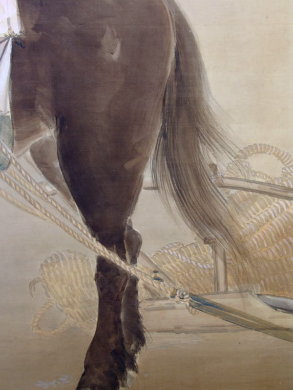 Meiji p Nihonga Screen, Horse and Peasant Girl by Hosen